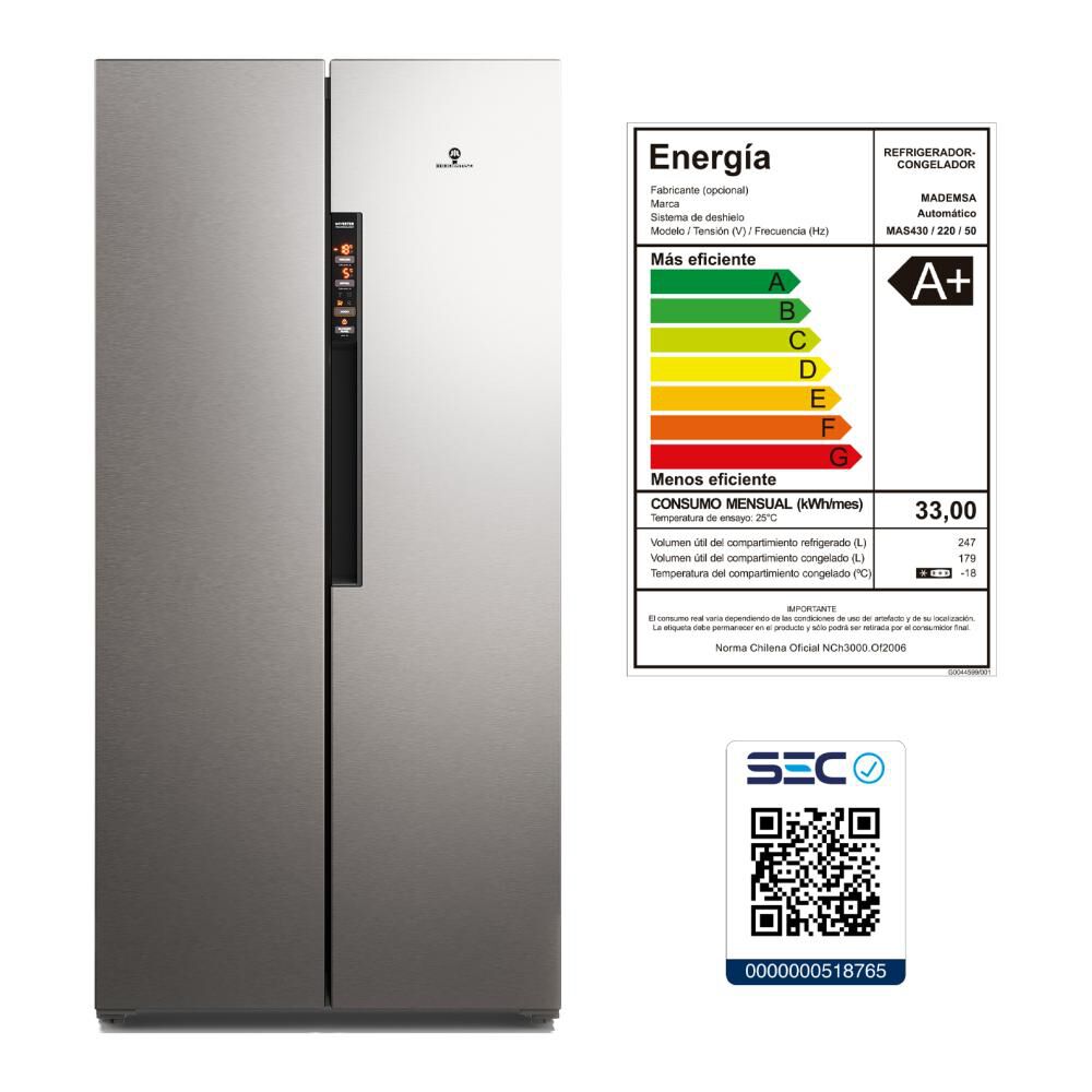 Refrigerador Side By Side Mademsa MAS430 / No Frost / 426 Litros / A+ image number 8.0