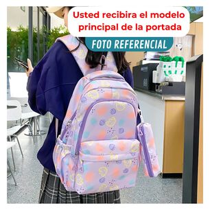 Mochila Escolar 46cm Dise&ntilde;o Floral Print Purple