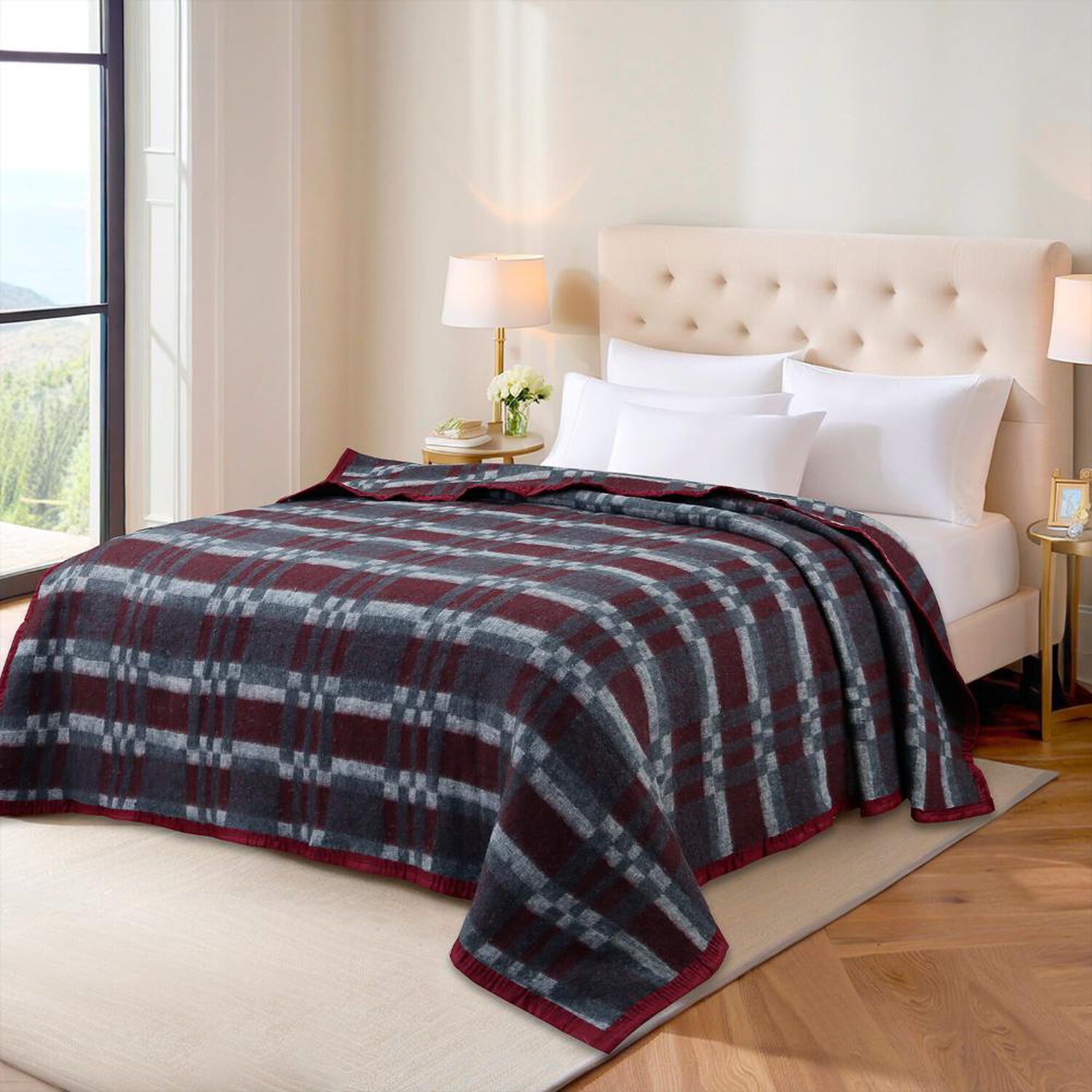 Frazada Andes Classic Escoces Rojo/ Gris 1.5 Plazas image number 1.0
