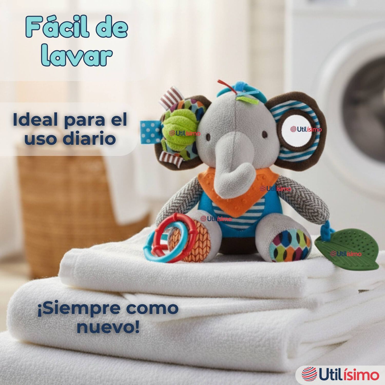 Juguete Peluche Animales Sensorial Con Mordedor Y Sonajero Dise&ntilde;o Elefante Ni&ntilde;a Y Ni&ntilde;o image number 9.0