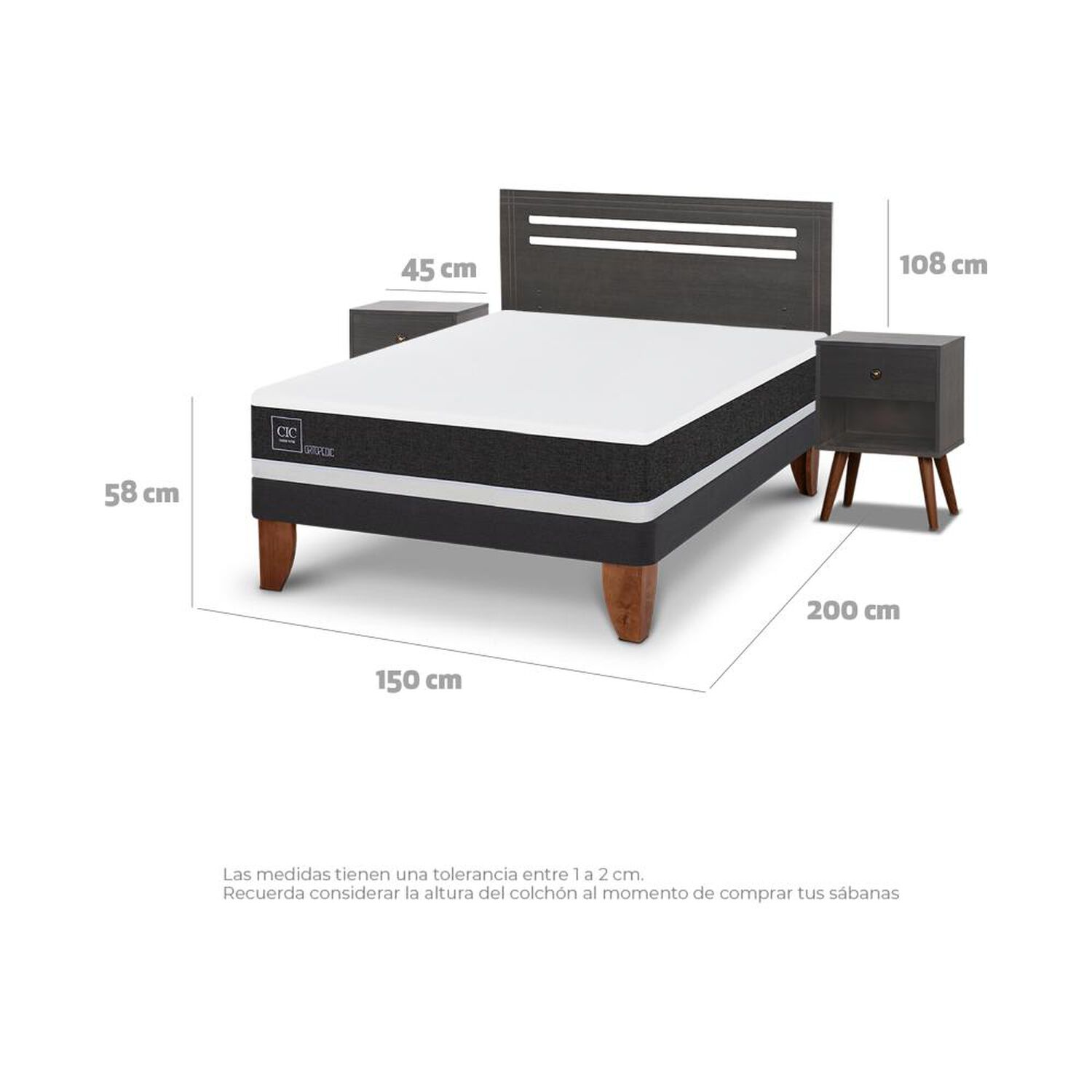 Cama Europea Cic Ortopedic / 2 Plazas / Base Normal + Set De Maderas image number 3.0
