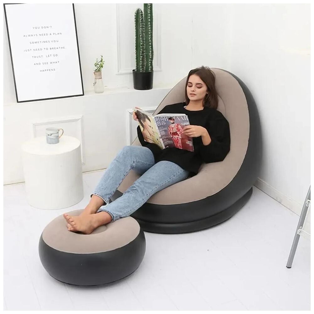 Tumbona Inflable Sofa Inflable Con Reposa Pies Portatil Gris image number 2.0