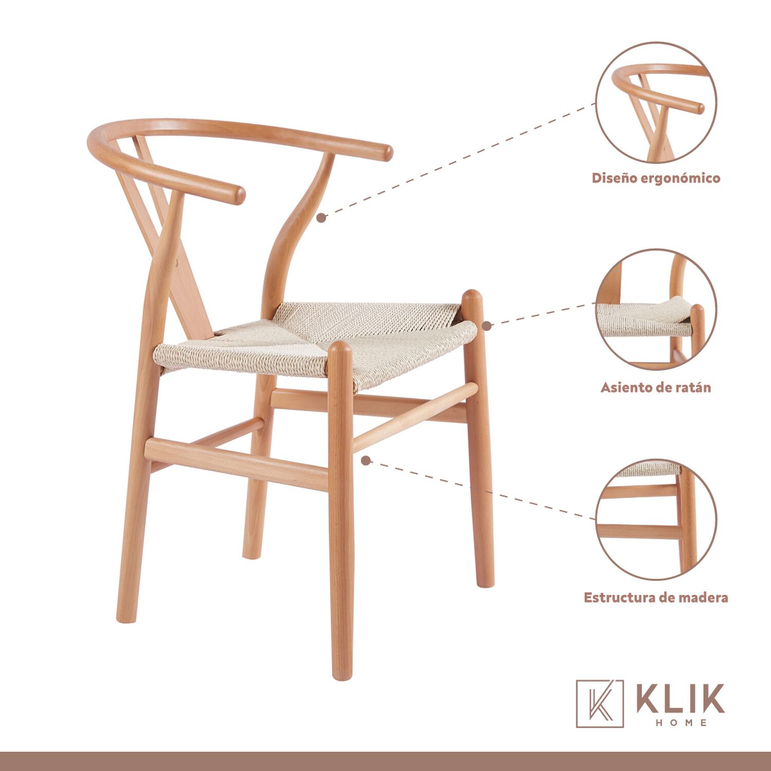Comedor Mesa Redonda De Vidrio Cross 120cm + 5 Sillas Wishbone Madera image number 2.0