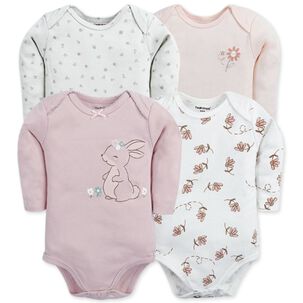 Pack 4 Bodys Beb&eacute; Ni&ntilde;a Manga Larga Tedmimak 100% Algod&oacute;n Rabbit With Flowers
