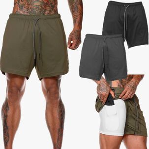 Short Gimnasio Con Licra Deportiva 2 En 1 Hombre Correr Verde L