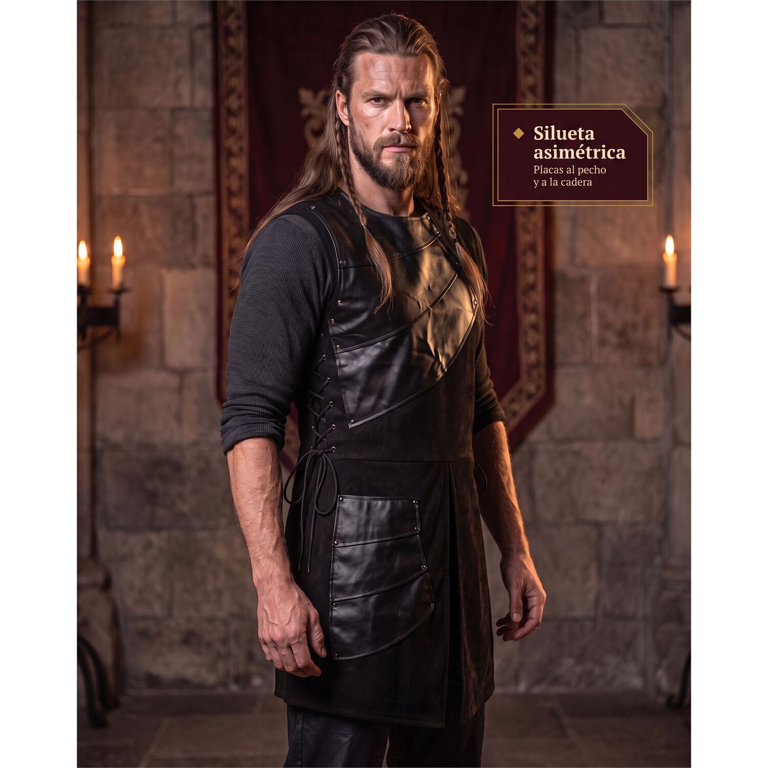 Traje Vestido T&uacute;nica Disfraz Medieval Celta Vikingo image number 65.0
