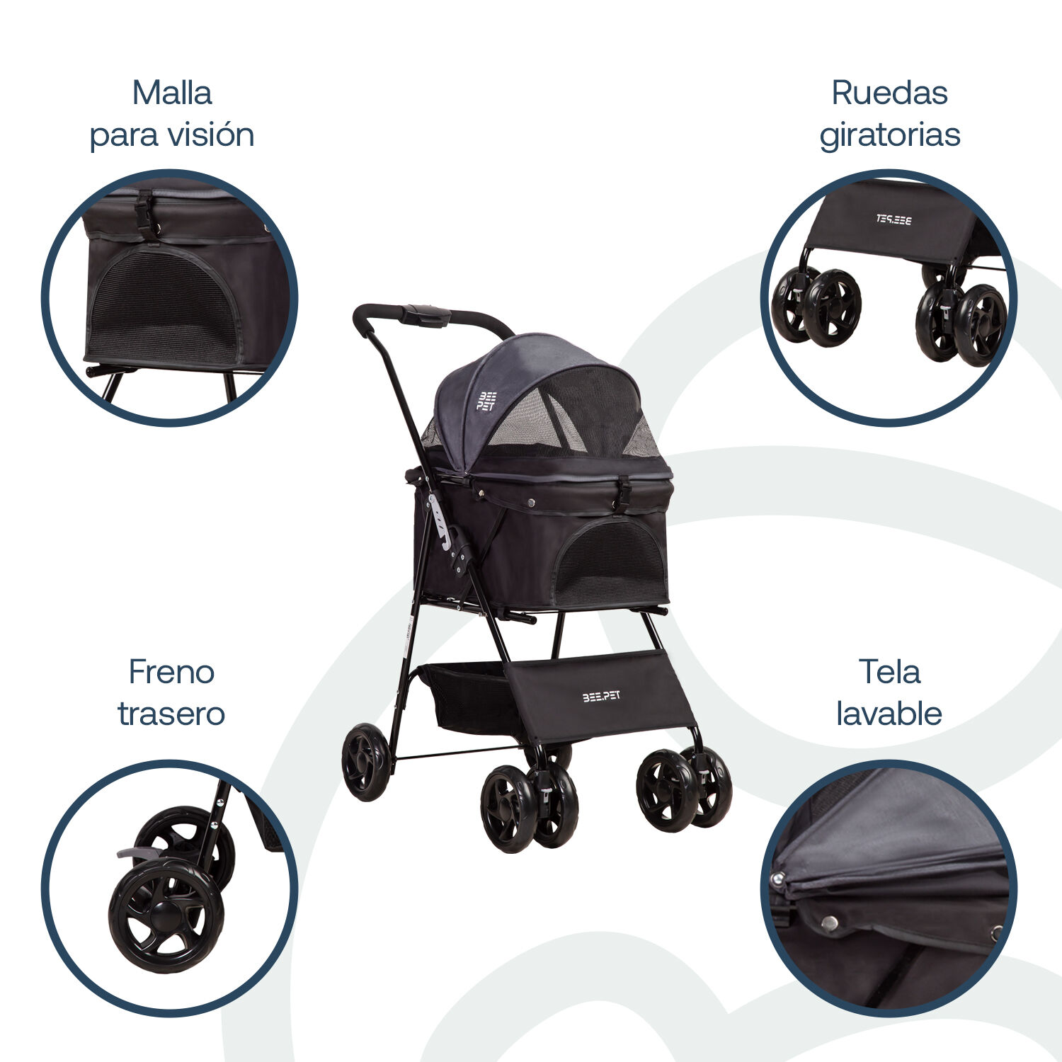 Coche Mascotas Plegable Easy Perro Gato Negro Beepet Bebesit image number 2.0
