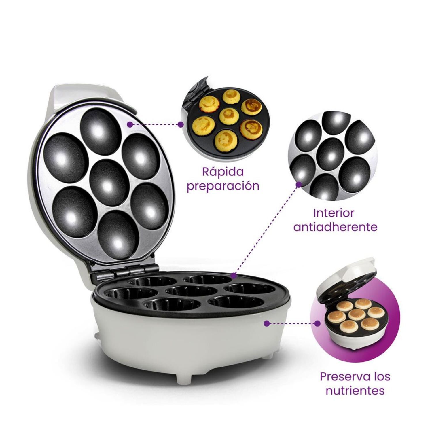 Maquina Para Hacer Cupcakes 7 Magdalenas 800w Bccm012 Blanik image number 2.0