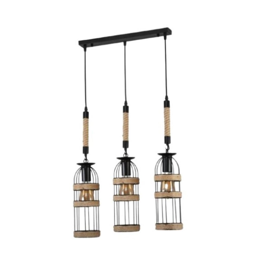 Lampara Colgante De Madera Y Metal Triple Tipo Jaula 3 Focos image number 0.0