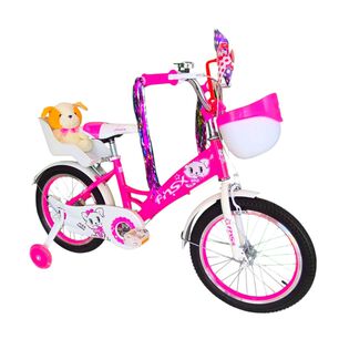 Bicicleta Aro 16 Infantil Con Peluchero Rosada Fnsx