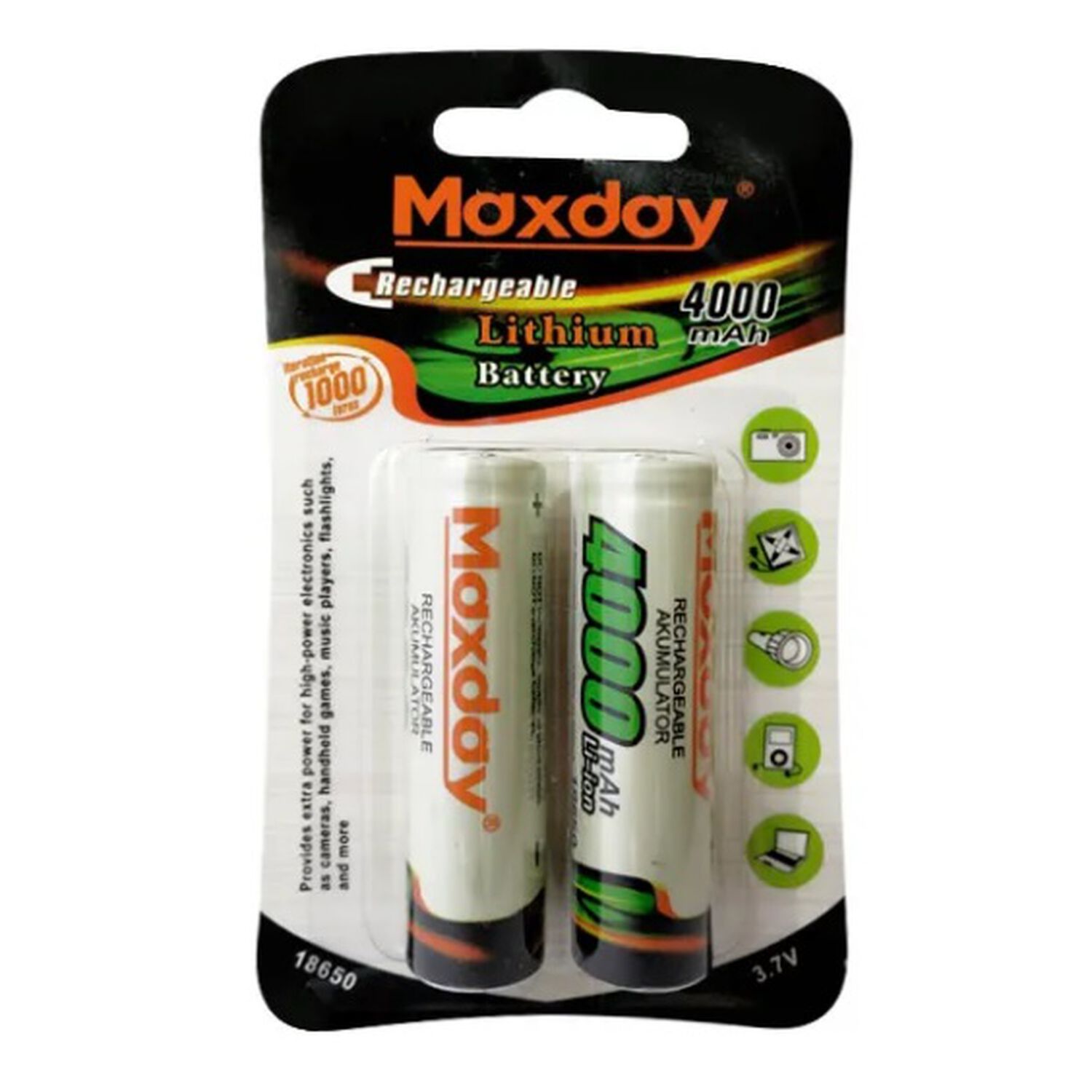 Pila Bateria Recargable 1 Unid De Litio 18650 Maxday 4000mah Con Punta Blanca image number 3.0
