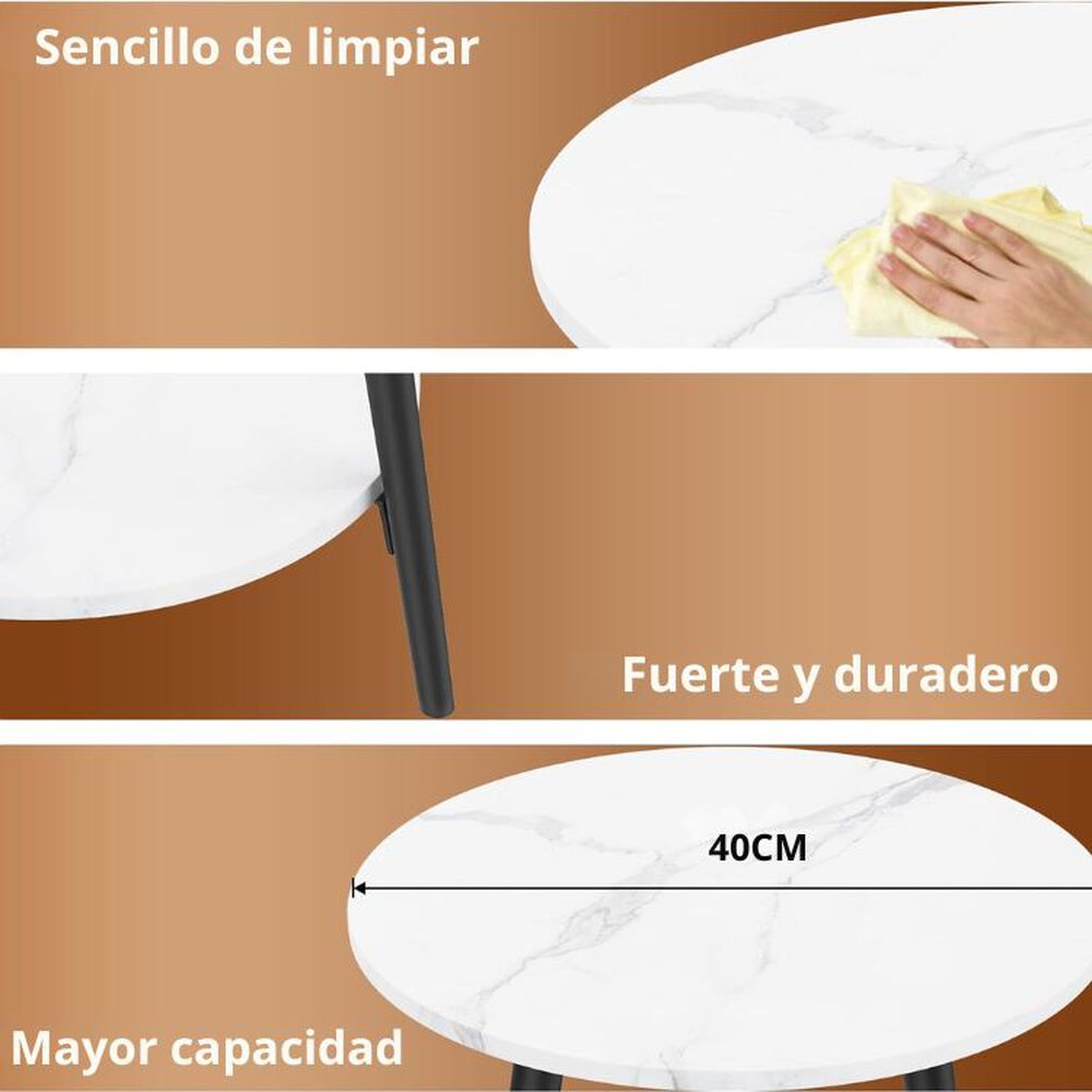 Mesa De Centro Redonda 40*40*52cm Mármol Blanco Con Patas Negras image number 2.0