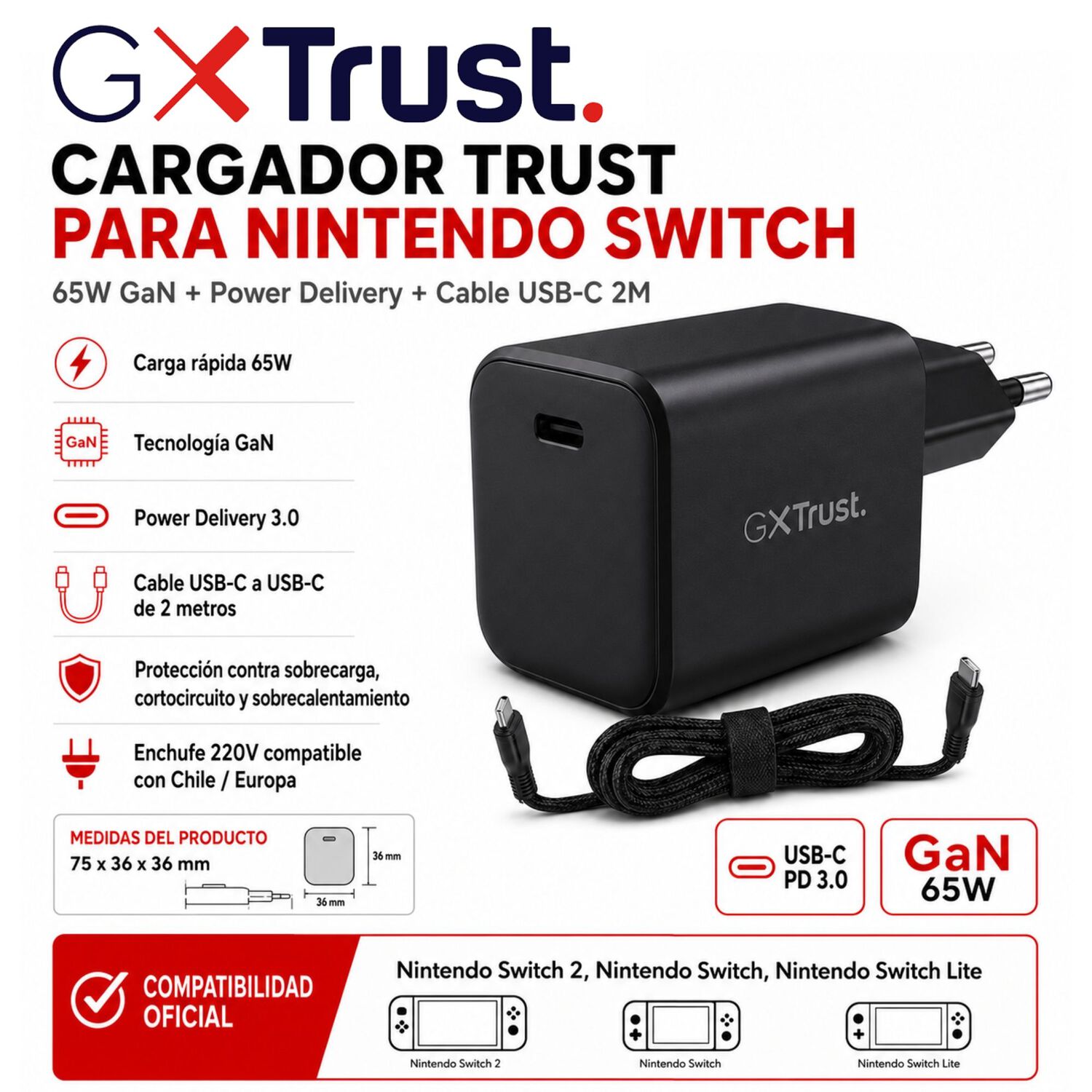 Cargador Trust Para Nintendo Switch 65w Cable Usb-c 2mt image number 7.0