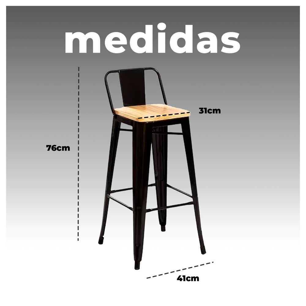 Taburete Met&aacute;lico Con Asiento De Madera Ideal Para Barra image number 4.0