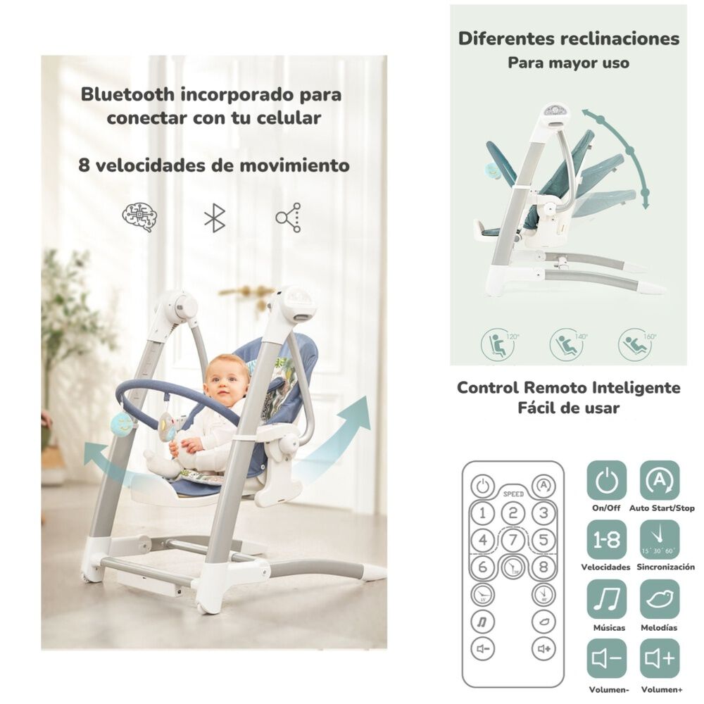 Silla De Comer Y Columpio Mecedor Lujoso Lubabycas Gris image number 7.0