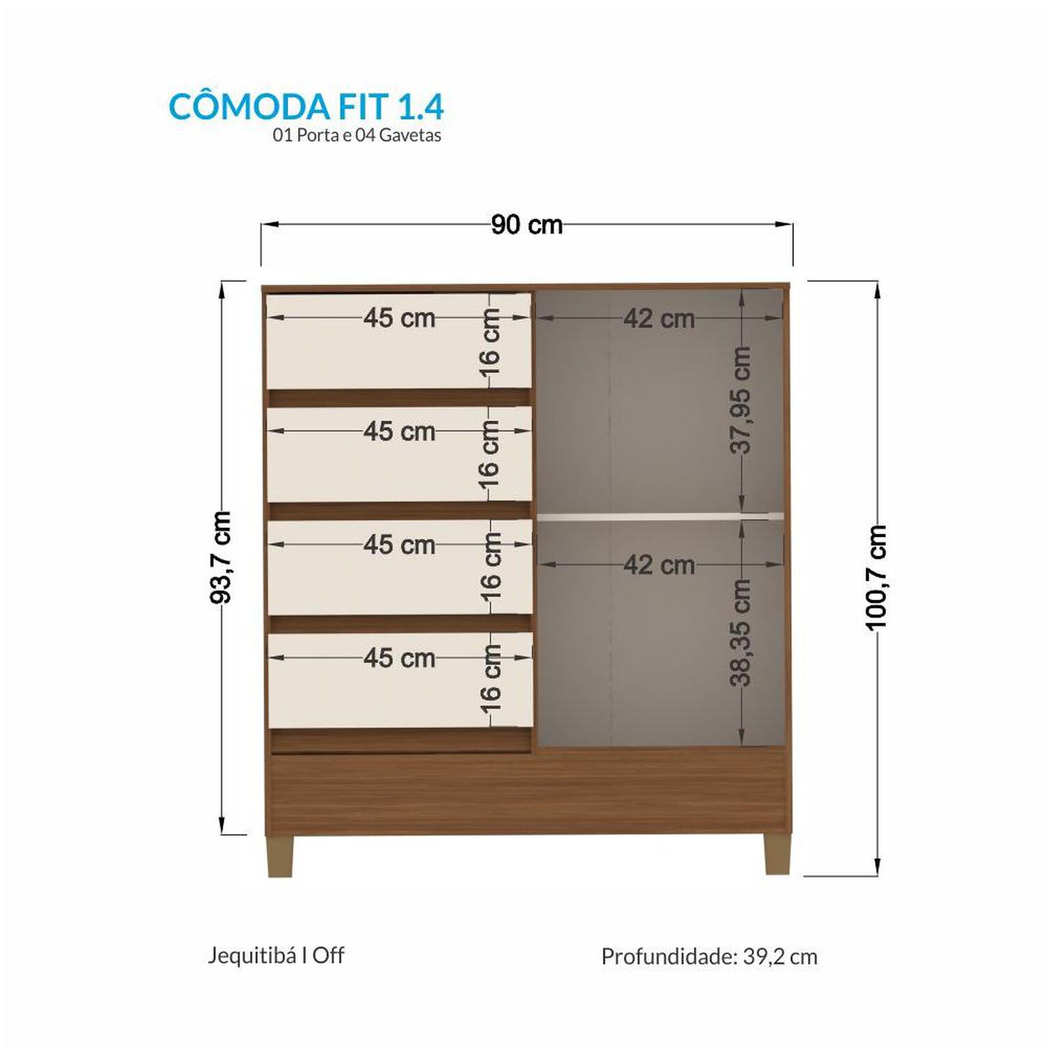 C&oacute;moda Altavision Fit Jeq Wh / 1 Puerta / 4 Cajones image number 1.0