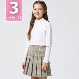 Pack 3 Poleras Camisetas Polar Blanca Primera Capa Cuello Beatle Manga Larga Ni&ntilde;a