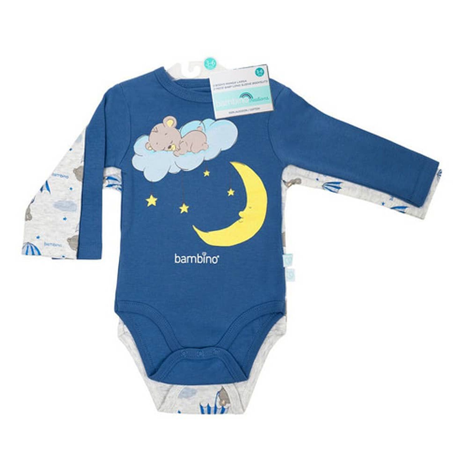 Set 2 Piezas Bodys Manga Larga Bambino Oso Celeste image number 3.0