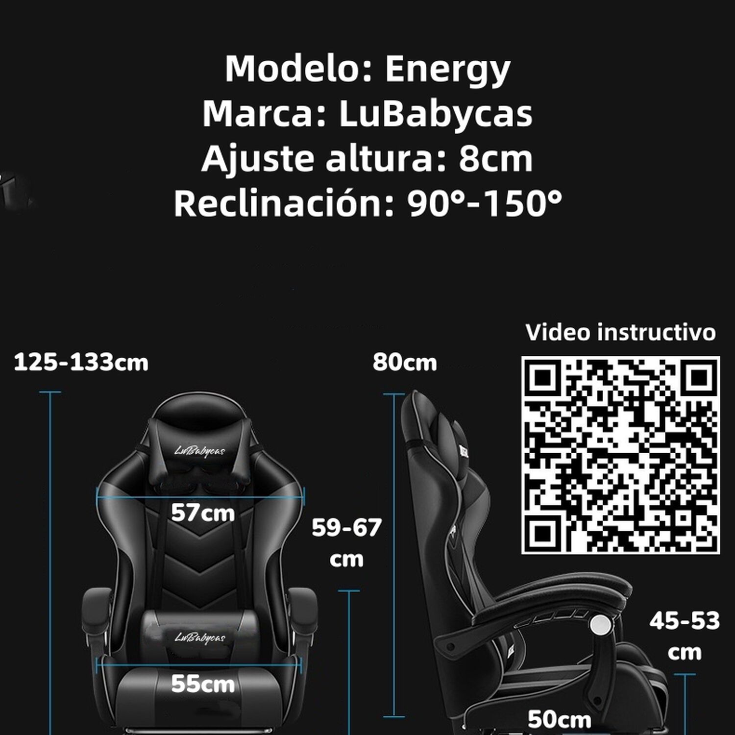 Silla Gamer Reclinable Con Reposa Pies Negra Lubabycas image number 5.0