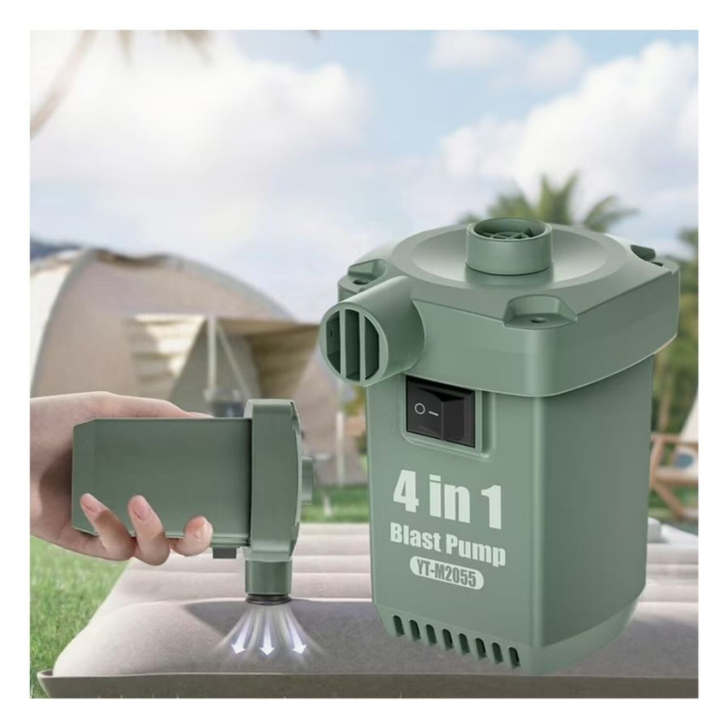 Inflador El&eacute;ctrico Port&aacute;til Recargable Usb 4 En 1 Verde image number 1.0