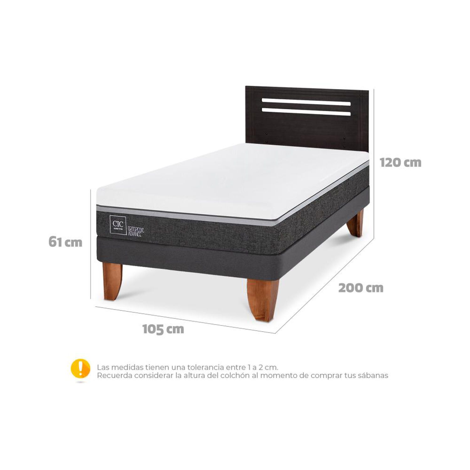 Cama Europea Cic Ortopedic Advance / 1.5 Plazas / Base Normal + Respaldo image number 5.0