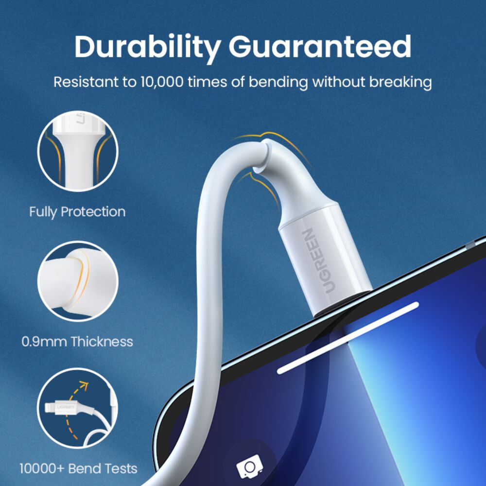 Cable Usb-a 2.0 / Lightning Mfi Certified 2.4a Trenzado Blanco Ugreen Us155 image number 2.0