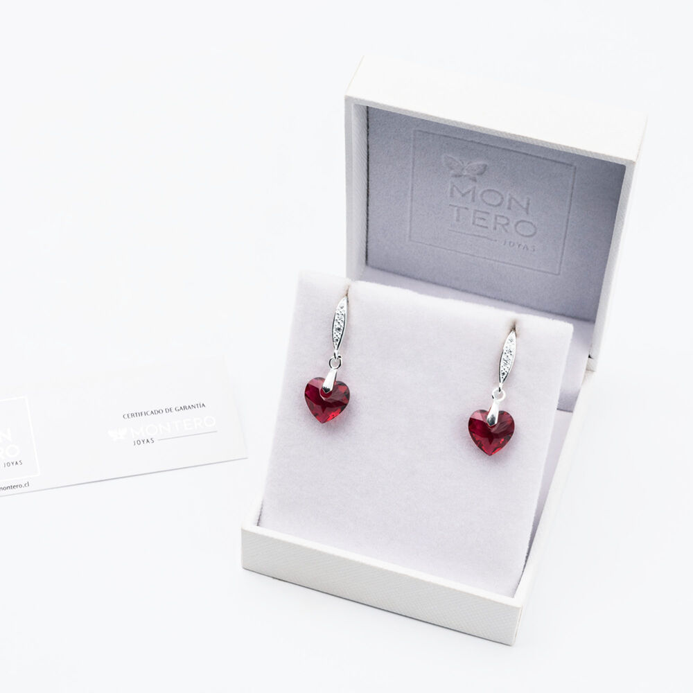 Aros Amor Plata Italiana 925 Y Cristales Genuinos Scarlet image number 2.0