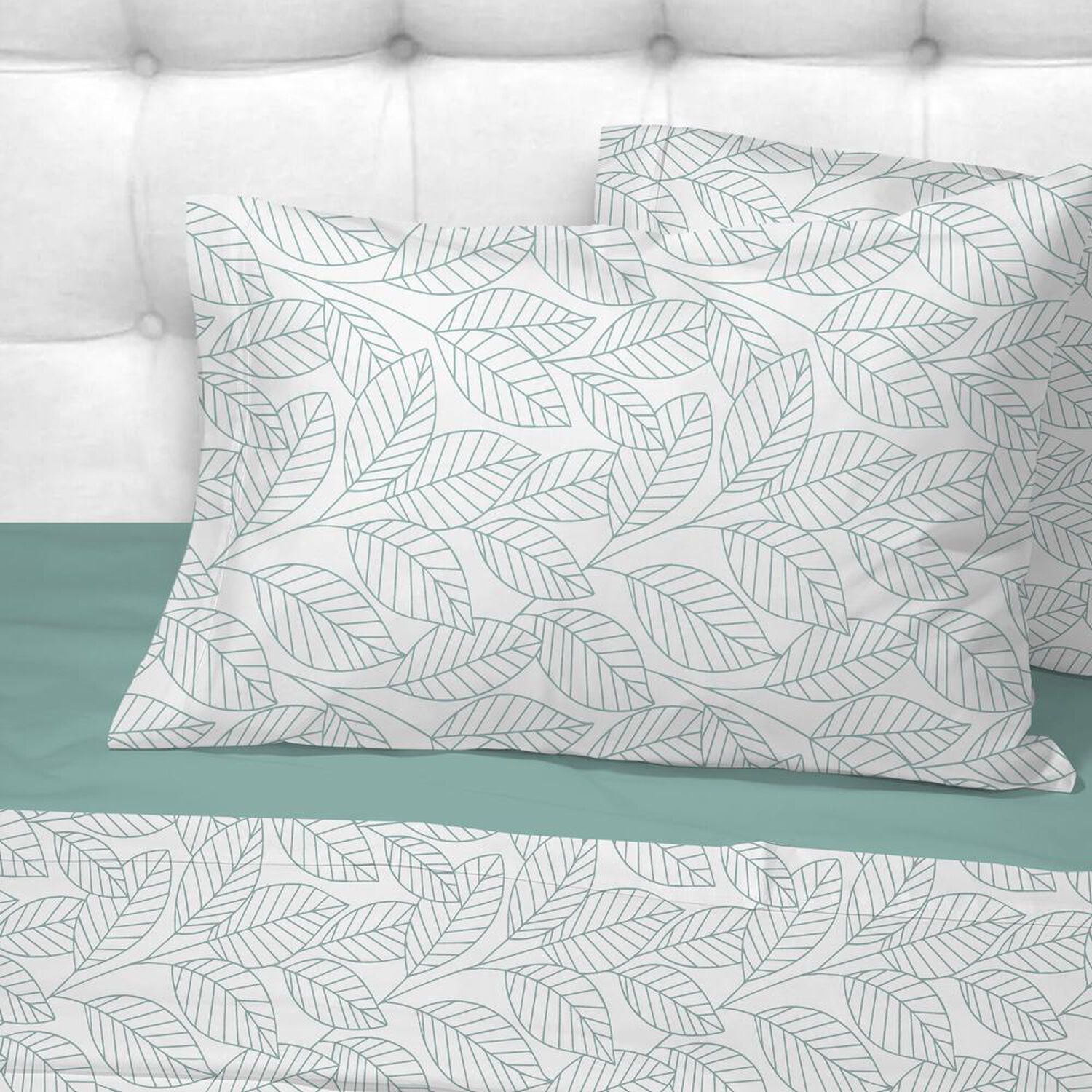 Sabanas Andes 180 Hilos Estampada Hojas Turquesa King image number 1.0