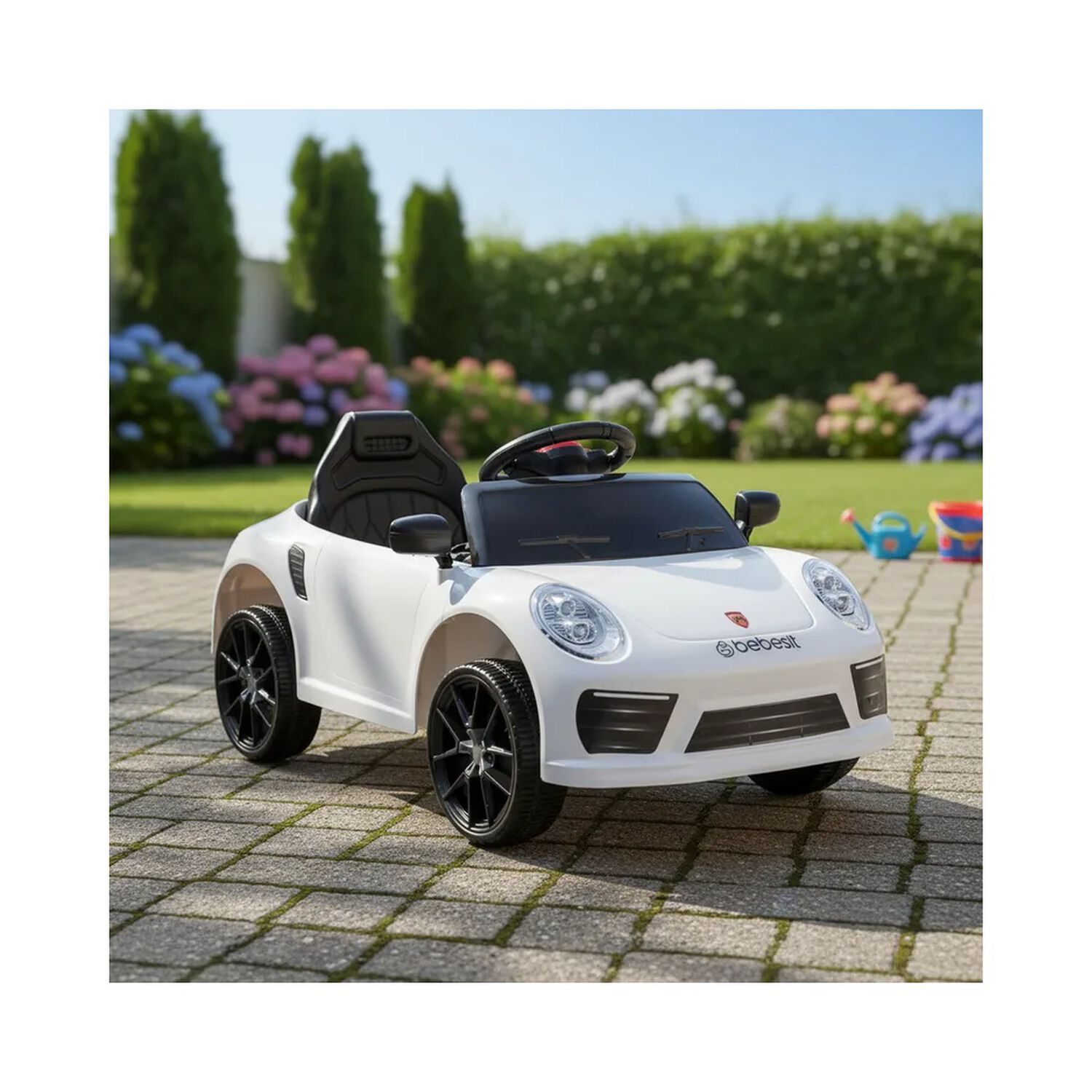 Auto Deportivo El&eacute;ctrico Race Blanco Bebesit image number 1.0