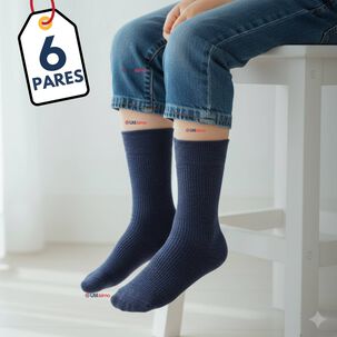Pack 6 Calcet&iacute;nes Escolares Corto Bamb&uacute; Azul Ni&ntilde;os Y Juvenil