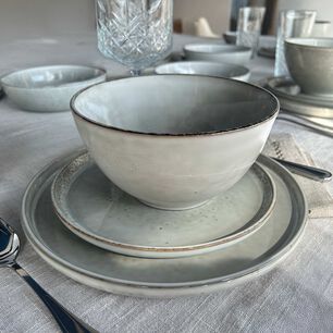 Set 6 Platos Redondo Ceramica 22 Cm Gris Linea Oslo