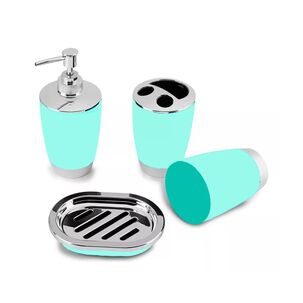 Set 4 Piezas Portacepillos Jabonera Accesorios De Baño Turquesa