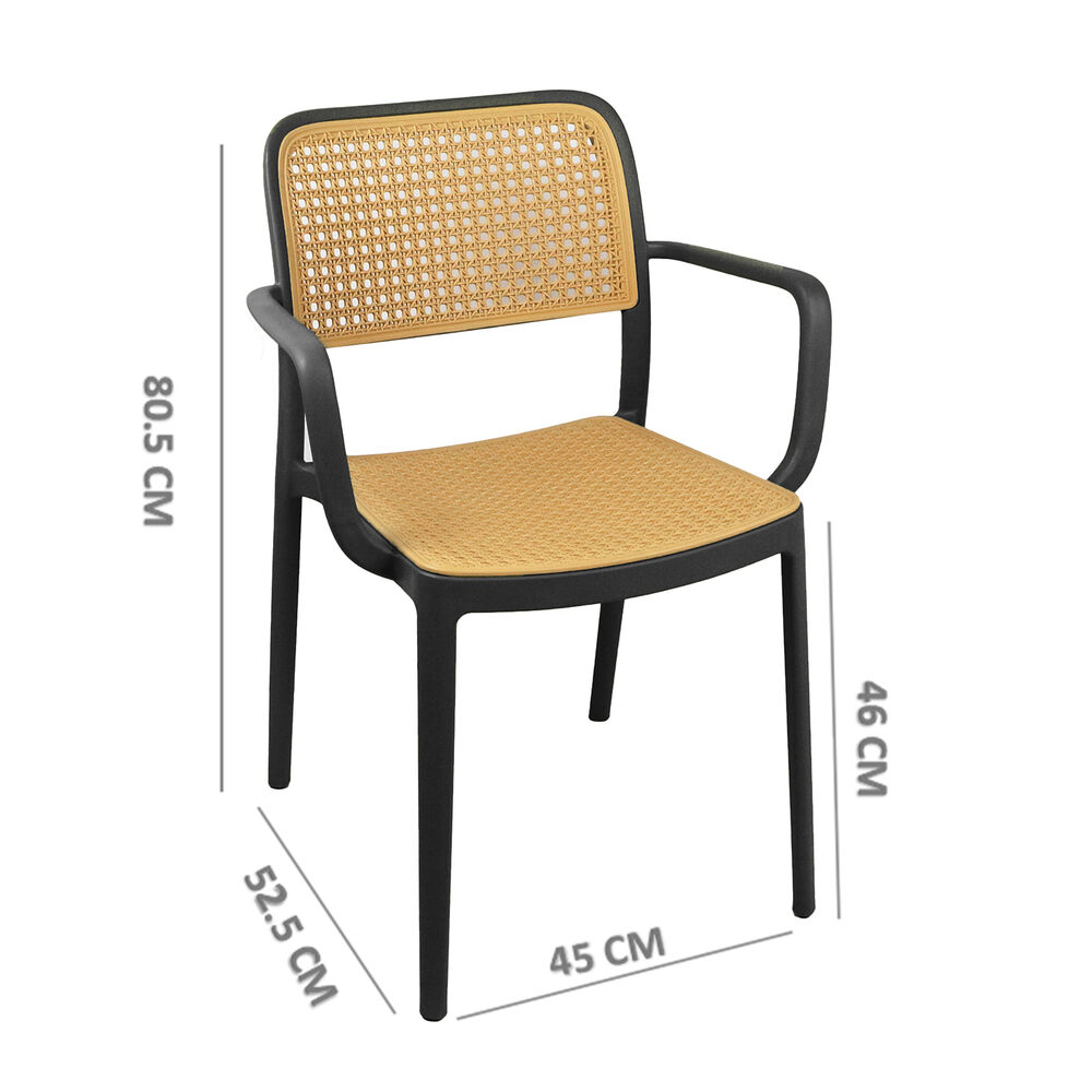 Set 4 Sillas Terraza Plástica Cairo Con Apoyabrazos Negra image number 2.0