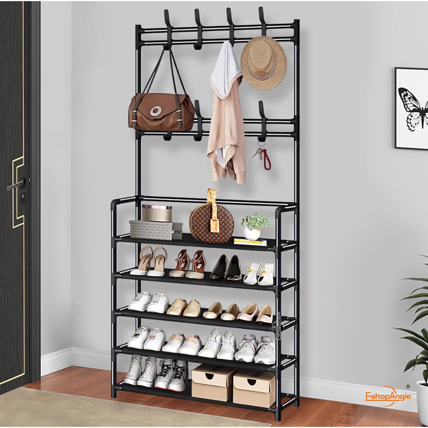 Organizador 2 En 1 Perchero Zapatero 5 Niveles Negro image number 6.0