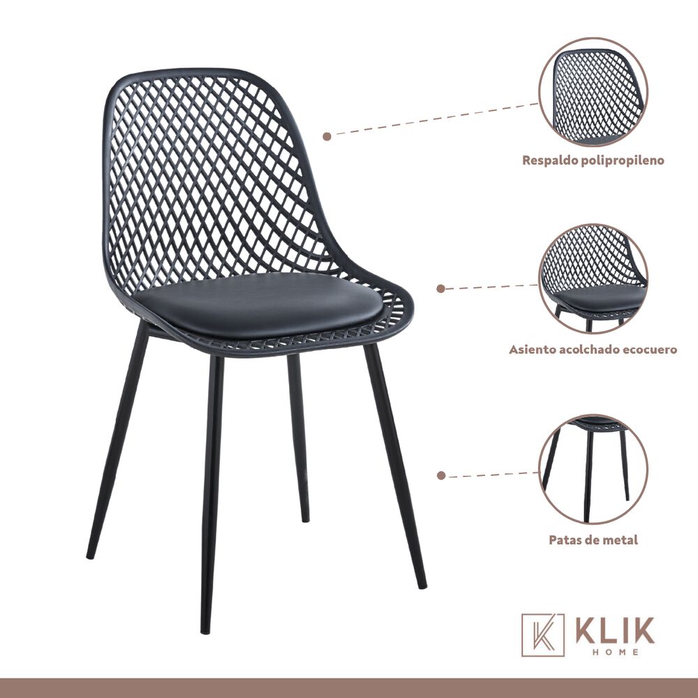 Comedor Mesa De Vidrio 120x80 + 6 Sillas Europa Negras image number 2.0