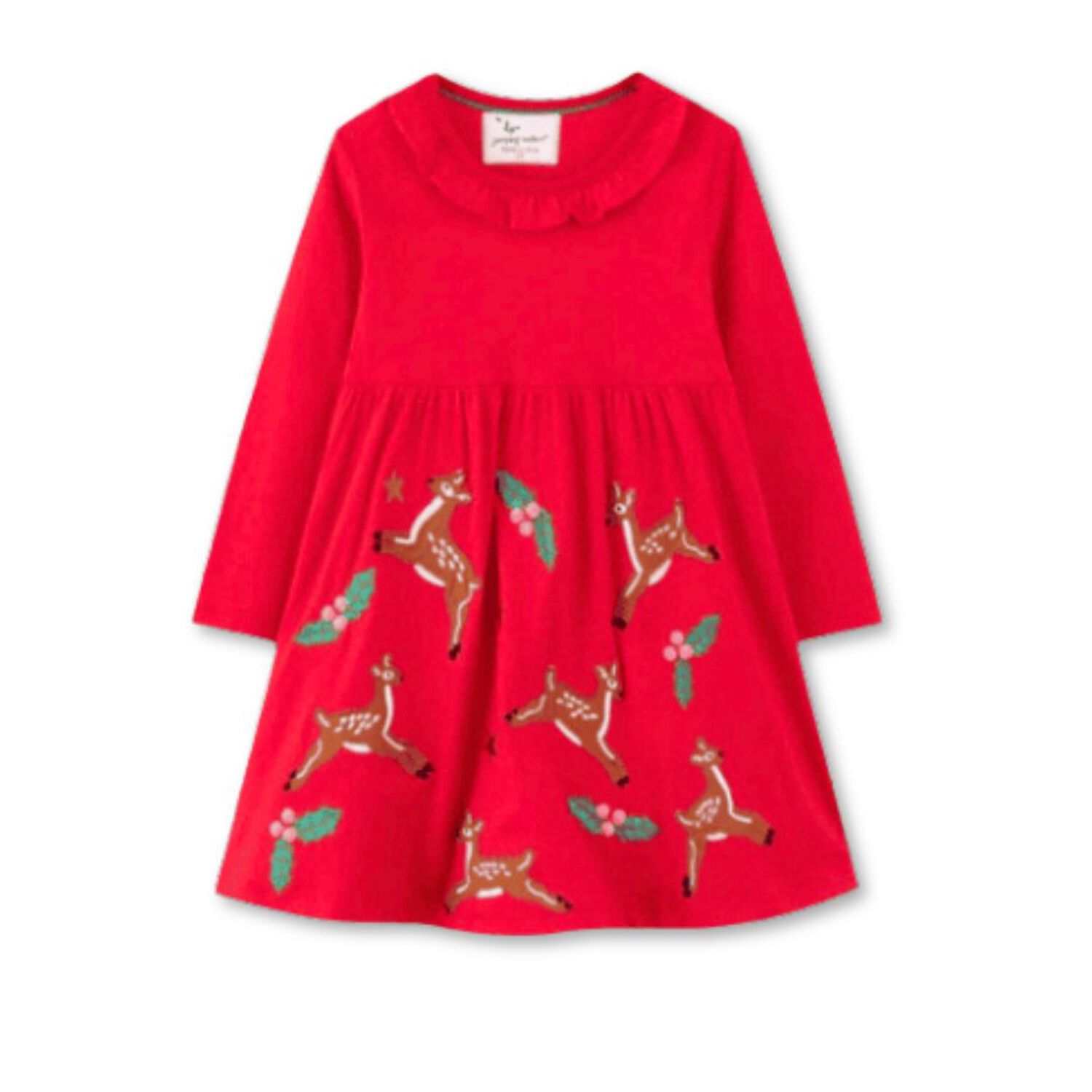 Vestido De Algod&oacute;n Navidad Manga Larga Ni&ntilde;a 2 A 7 A&ntilde;os Ciervos Rojos image number 1.0