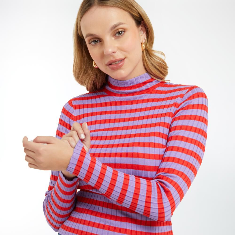Sweater Lineas Bicolor Cuello Alto Mujer Kimera
