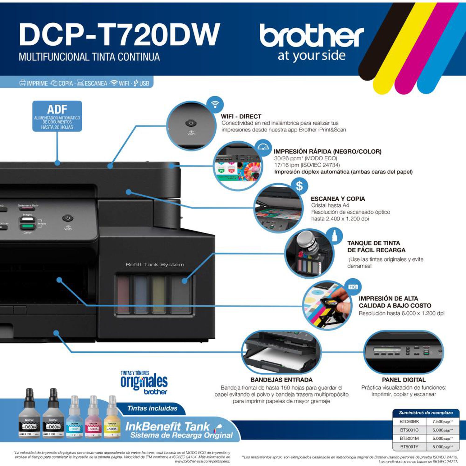 Impresora Multifuncional Brother DCPT720DW image number 5.0