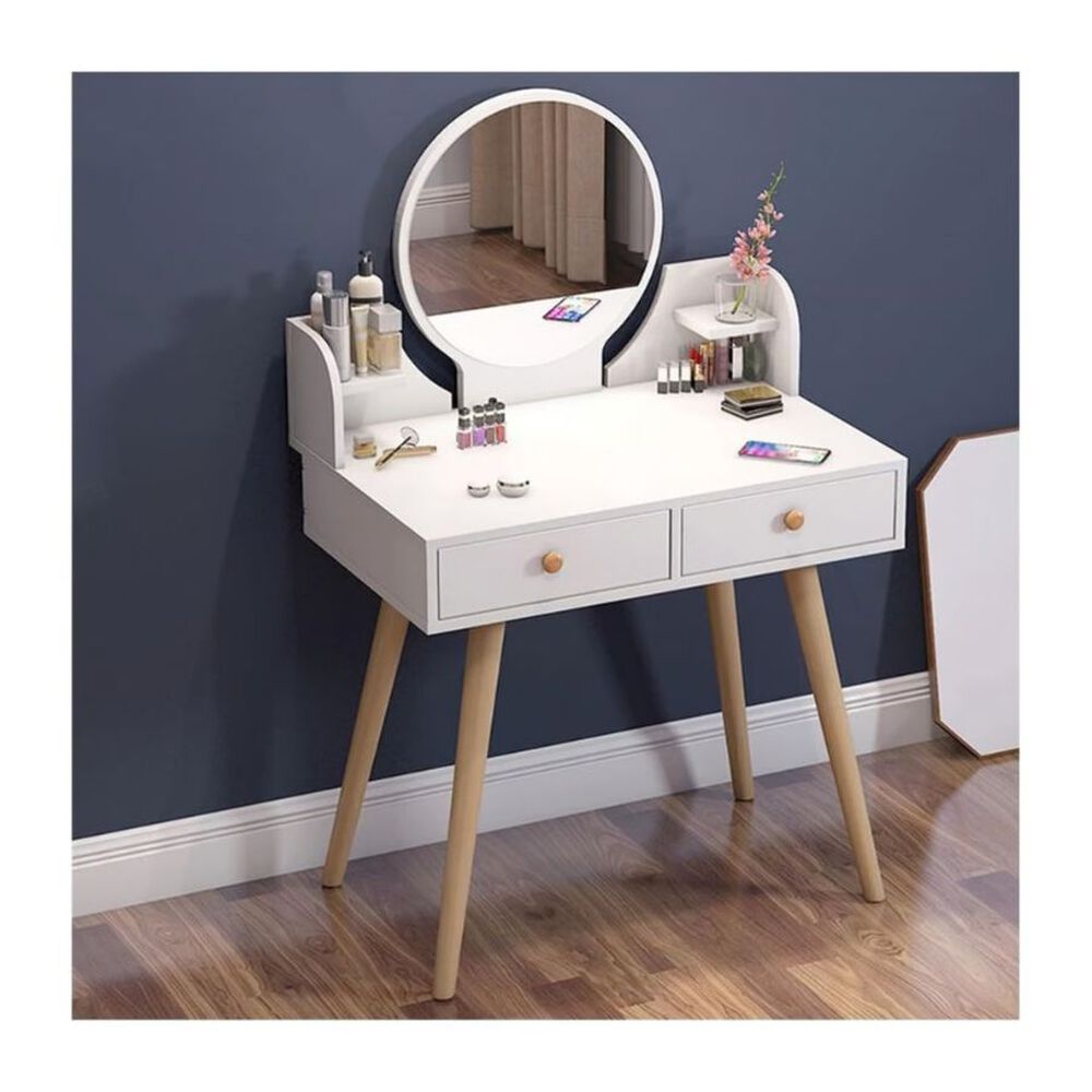 Mesa De Noche Maquillador Escritorio 2 Cajones Espejo Led Y Banco image number 4.0