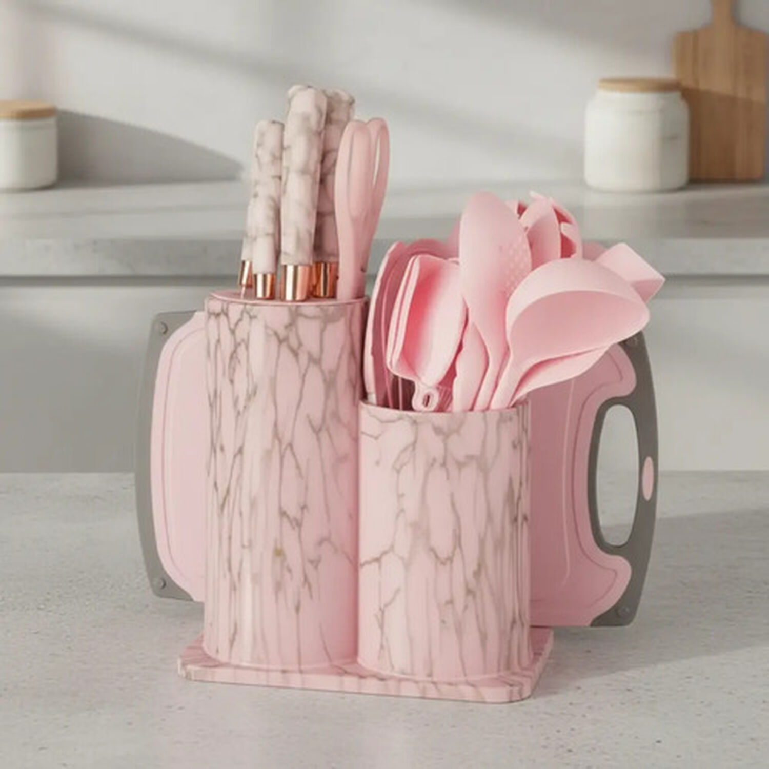 Set Utensilios De Cocina 25 Piezas Marmoleado Rosa Dorado image number 4.0