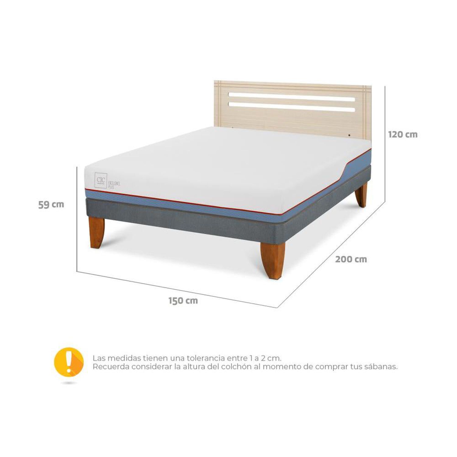 Cama Europea Cic Excellence Plus / 2 Plazas / Base Normal + Respaldo image number 3.0