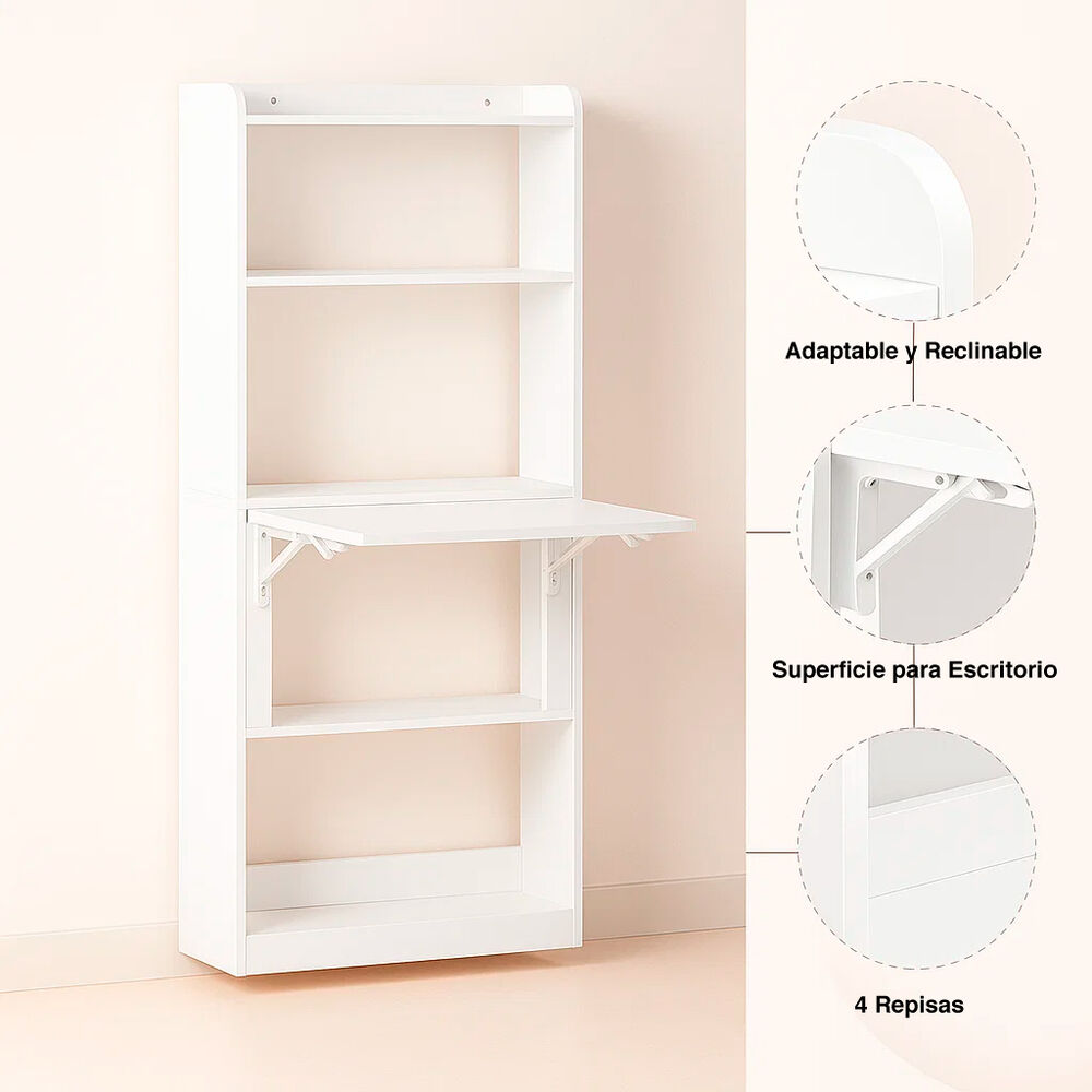 Estantería Con Escritorio Plegable Compacto - Blanco image number 4.0