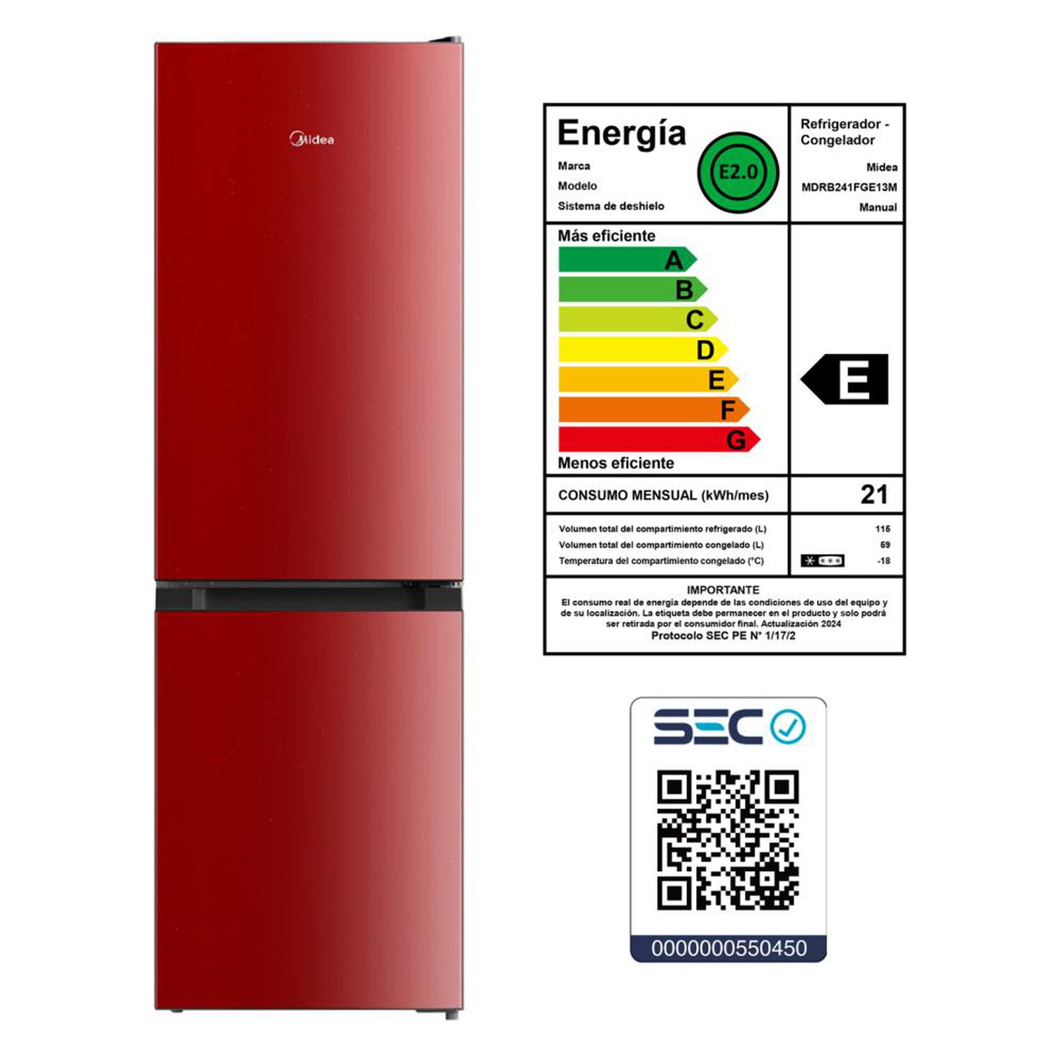 Refrigerador Bottom Freezer Midea MDRB241FGE13M / Fr&iacute;o Directo / 174 Litros / E image number 10.0