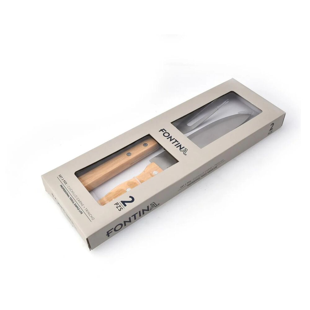 Set Parrillero 2 Piezas Cuchillo + Trincho Acero Mango Madera image number 3.0