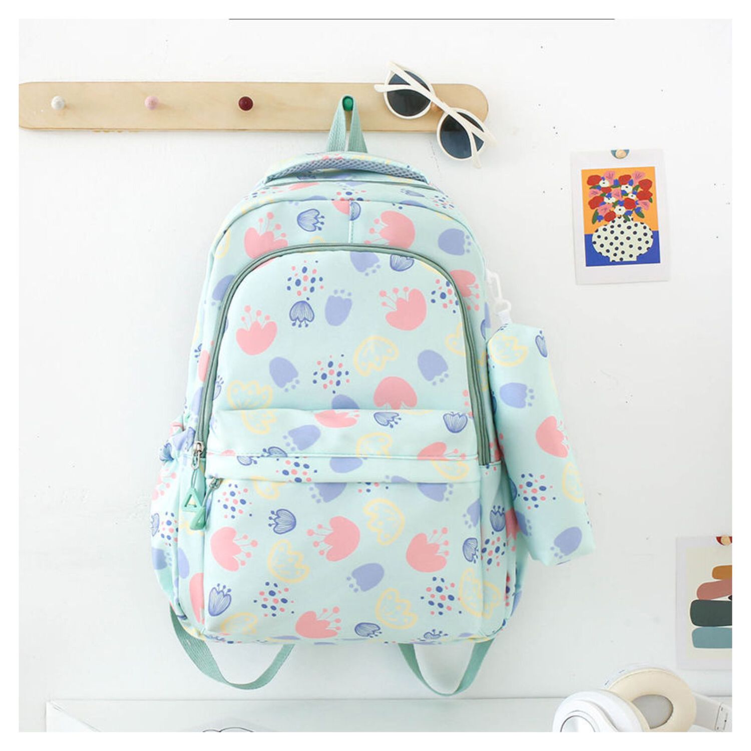 Mochila Escolar 46cm Dise&ntilde;o Floral Print Light Blue image number 4.0