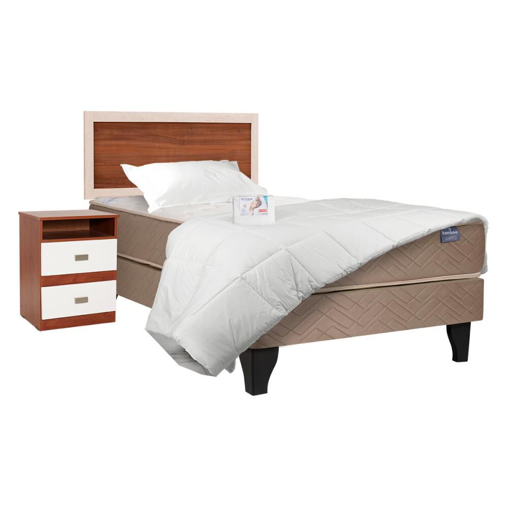 Cama Europea Celta Bamboo / 1.5 Plazas / Base Normal + Set De Maderas + Textil image number 0.0