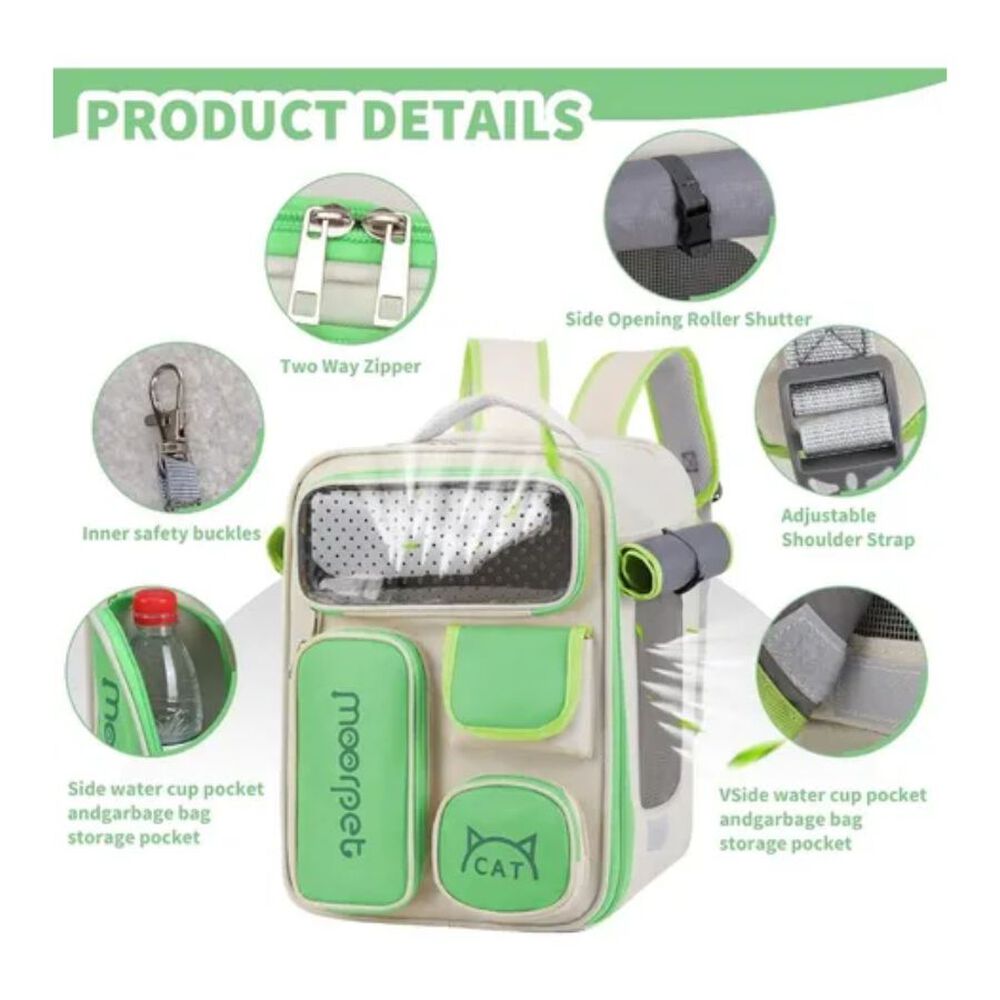 Bolso Mochila De Transporte Para Gatos Portátil Verde image number 4.0