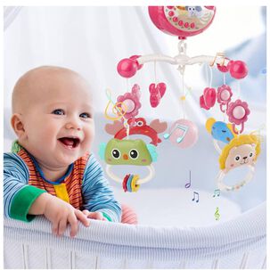 Juguete Movil Sonajero Infantil Con Luz Y Sonido Animales Rosado