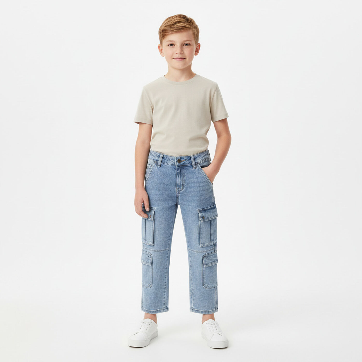 Pantalon Jeans Ni&ntilde;o Cargo Urbano Con Bolsillos Funcionales image number 0.0