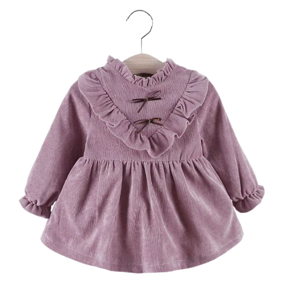 Vestido Con Lazo Negro De Cotel&eacute; Forrado En Algod&oacute;n Color Lila Ni&ntilde;a image number 0.0